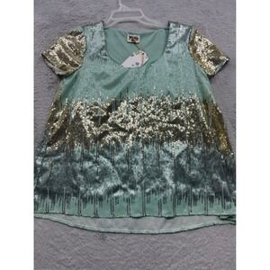 Show Me Your Mumu Womens XS Sequin Ombre Mint Gold Silver Short‎ Sleeve Blouse